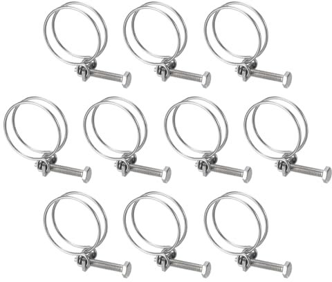 sourcing map 10Pcs Double Wire Hose Clamp, 46-51mm Adjustable Stainless Steel Wire Hose Clips with M8 Bolt for Dust Collection Hose, Pump Hose Pipe