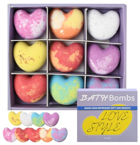 Granvoo 9 Piezas LOVE Bombas de Baño set de Regalo, Set Bolas de Baño con Aceites Esenciales, Sales de Baño, Bath bombs Spa Baño de Burbujas para Regalos Mujer, Día de la Madre, San Valentin (B)