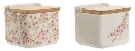 Home ESPRIT Salero con Tapa Blanco Rosa Lila Bambú 750 ml 14 x 12,5 x 12 cm (2 Unidades)