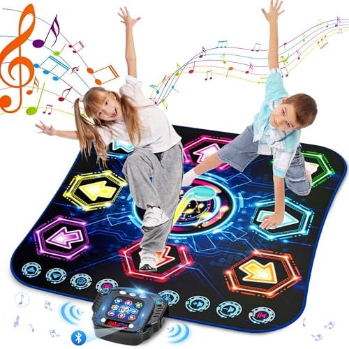 Dance Mat, 2024 Light Up 8-Button Dance Pad with Wireless Bluetooth, Upgraded Flowing Light Control System with Stands, Kids Toys Music Games Birthday for Age 3-12