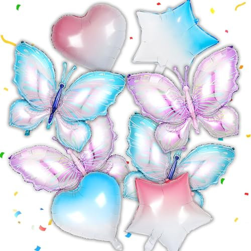 yeemeen 8 Stück Folienballon Schmetterling, Blau Lila Schmetterling Luftballon, Schmetterlingg Aluminiumfolie Luftballon,Deko Waldtiere Ballon für Geburtstag Deko,Party Kindergeburtstag Jubiläum
