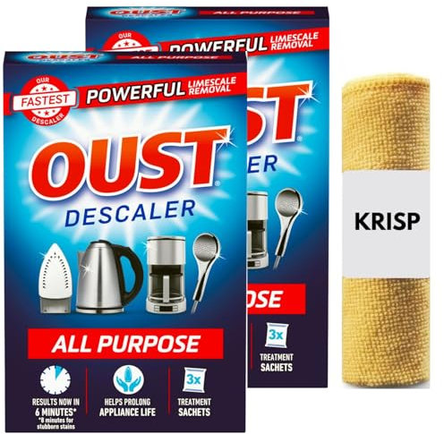 OUST Descaler - All Purpose Limescale Remover - 3 Sachets x 2 Pack (Total 6 Sachets) with Terry Microfiber Cloth