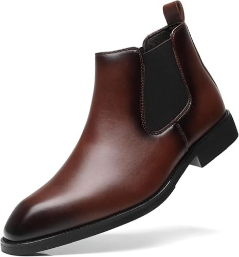 SANNAX Men Chelsea Boot Formal Business Uniform Dress Shoes Fashion Ankle Boots Slip on, Brown 49, 8UK