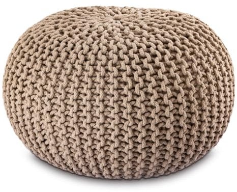 Amago home Strickhocker Pouf Ø45 o. 55cm Bodenkissen Sitzpouf XXL Baumwolle nachhaltig Größe ø 45 cm, Farbe beige
