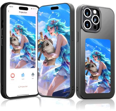 Reaqnik Ink Screen Handyhülle (HD-Upgrade), 3,94 Zoll Personalisierte Hülle für iPhone 13, Benutzerdefinierte Bilder auf dem E-Ink Handyhülle Anzeigen, AI Phone Case, NFC Hülle, TPU, Schwarz