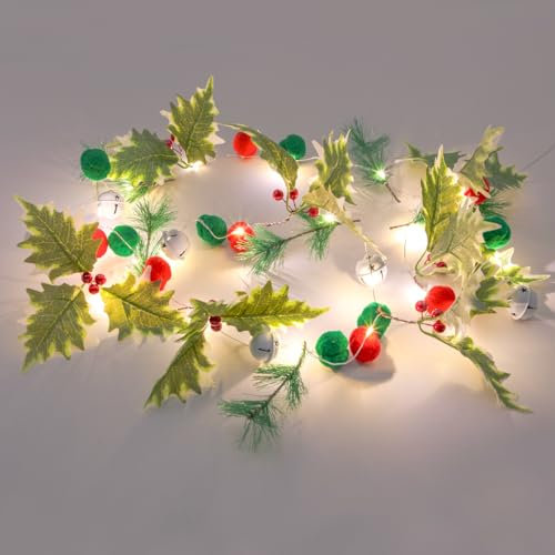 The Christmas Workshop 73999 20 Micro LED Pom Pom String Lights/Batteriebetriebene Weihnachtslichter/Rot, Grün & Weiß Farben/Warmweiße LEDs