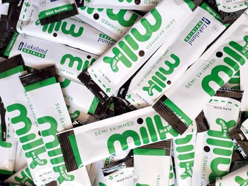 UHT Milk 10ml Individually Wrapped Sticks Portions Sachets (50 Pack, Semi-Skimmed)