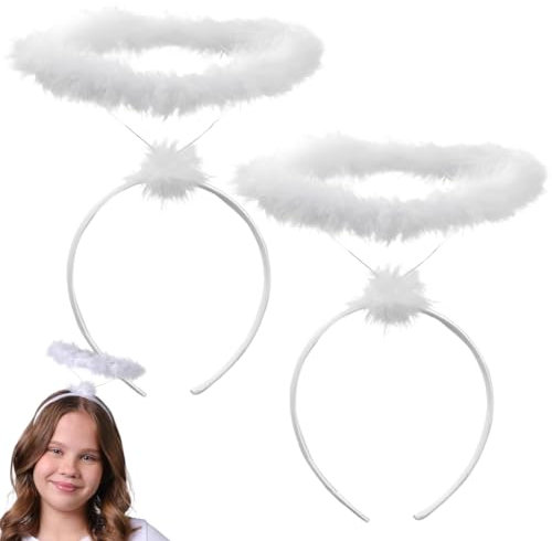 2 PCS Bandeaux d'Ange Blanc, Bandeaux, Accessoires d'Halloween, Accessoires Parfaits pour Halloween Carnaval Cosplay Accessoires de Costume de Fête, Cadeaux d'Ange de Noël d'Halloween