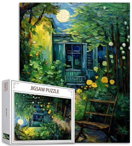 Landscape Moonlight Puzzle Games Fun 1000 Piece Jigsaw Puzzle for Adults Challenging Puzzle Perfect for Game Nights Green Flowers Night Landscape 1000 Piece Finished Size is 27x20Inch