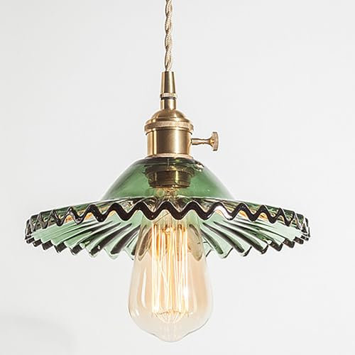 TOKTOP Lampe Suspension Luminaire Verre, Lustre Salon Vintage Fleur Créative, Vert Intérieure Suspendues, E27 Plafonnier pour Chambre Cuisine Salle à Manger