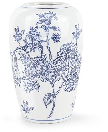 fanquare Blaue und Weiße Porzellanvase, Handgemachte Chinoiserie Vase, 21.5cm kleine Keramikvase, Dekorative Blumenvase für trockene Pflanzen, Frische Blumen