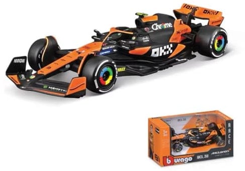 Bburago - McLaren MCL38 Lando Norris #4 2024 - Realistisches Modellauto im Maßstab 1:43, gefahren von Lando Norris, offizielle McLaren-Lizenz, empfohlenes Alter 3+ Jahre