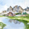 IHR Ideal Home Range Servietten - Motiv : MOUNTAIN VALLEY blue - Berglandschaft - Lunch 33x33cm - 20 Stück