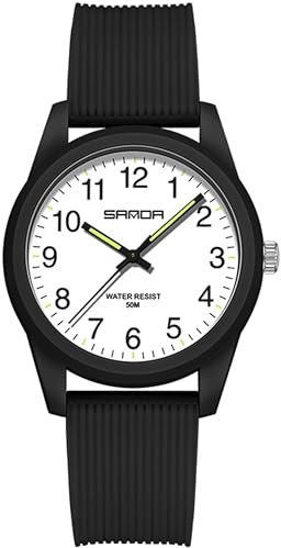 findtime Damenuhren 5ATM Wasserdicht, Einfach Minimallistic Armbanduhr für Damen Silikon Schwarz Armband Analog Quarz Sportuhr für Frauen Mädchen Kids