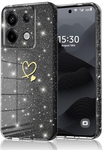Mosoris Hülle für Xiaomi Redmi Note 13 Pro 5G Glitter Love Silikon Weich TPU Schutzhülle Stoßfeste Schutz Bumper Case Ultra Dünne Kratzfeste Handyhülle für Xiaomi Redmi Note 13 Pro Schwarz