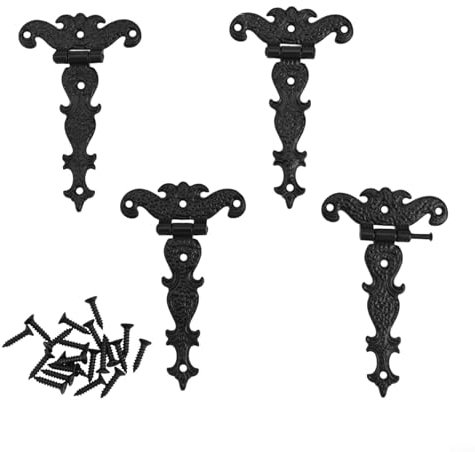 Antik-T-Scharniere aus Zinklegierung, 4 Stück, robuste Schrankscharniere, für Holzkisten, Schmuckkästen, Schuppentüren, Vintage-Dekoration (schwarz)