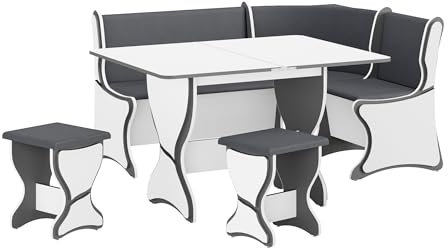Rodnik Eckbankgruppe 4-TLG. mit ausgefallenen 3D- Applikationen ARGENTINIEN, gepolsterte Truhenbank, Esstisch ausklappbar, 2 x Hocker