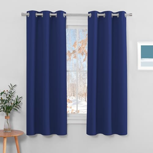 PONY DANCE Thermal Blackout Eyelet Curtains for Kids' Bedroom - Blue, 37x48 Inch, 2 Panels, Soundproof, Light Blocking Curtains & Drapes for Kitchen, Cabinet