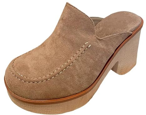 Scarpe Casual Nere Per Le Donne Tacchi Donne Estate senza merletto gregge casual punta rotonda tacchi quadrati fondo morbido traspirante pantofole scarpe Stivali Alti Marrone Per Tacco, cachi., 39 EU