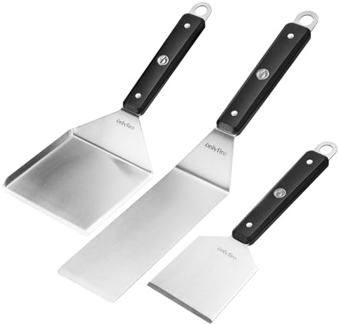 Onlyfire Stainless Steel Grill Spatula & Scraper Set with Raised Edge, 3Pcs