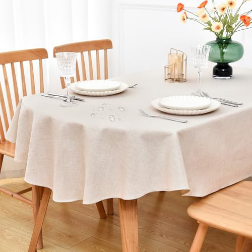 NEWISHER Farmhouse Wasserabweisende ovale Tischdecke, 133 x 180 cm, Kunstleinen, abwischbar, waschbar, Tischdecke für Küche, Esszimmer, Party, Bankett, drinnen und draußen (neutral)