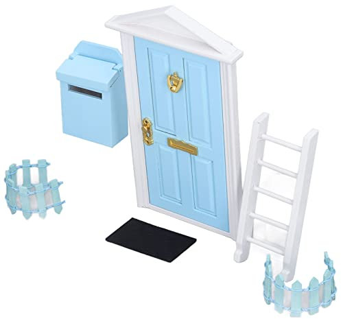 Ausla Mini Juego de Puertas de Madera, Detalles Vívidos Color Saturado, 1:12 Dollhouse Puerta Miniatura para Hadas Dientes con un Diseño Lindo y único (Blue)
