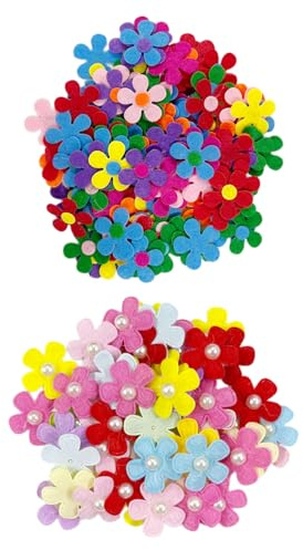 IDNVFY 100 Stück Bunte Filzblumen Und 50 Perlenblumen, DIY -Handgefertigte Materialien, Süße Dekorationen, Geeignet Für Kopfbedeckungen, Hüte, Kleidung.