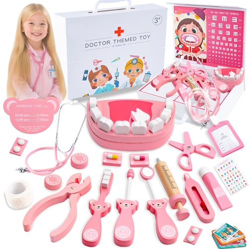 Arztkoffer Kinder Holz Spielset,Doktorkoffer für Kinder ab 3, 4, 5 Jahre Medizinische Spielzeug Mit Echtem Stethoskop Rollenspiel Spielzeug