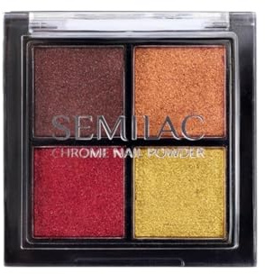 Semilac Nail Art Chrom Pulver Palette 02 – 4 Metallic-Pigmente Braun, Rot, Gold & Orange für Chrome-, Spiegel- & Glow-Effekt