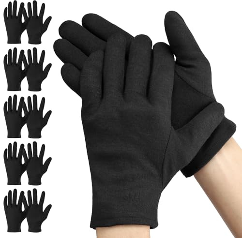Einfa Baumwollhandschuhe Schwarz - 10 Stück (5 Paar) Cotton Gloves M - Handschuhe Baumwolle Mittel 23CM - Work Arbeitshandschuhe für Gartenarbeit - Pflegehandschuhe für Trockene Hände