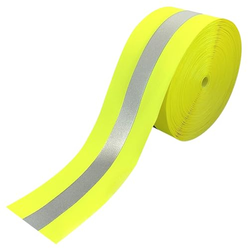 MARARDI Bande Réfléchissante pour la Couture - [20 Mètres x 50 mm] non Adhésif [Jaune Fluo] Ruban D'avertissement Réfléchissant 100% Polyester - Ruban de Sécurité Haute Visibilité - Réfléchissant ≥300