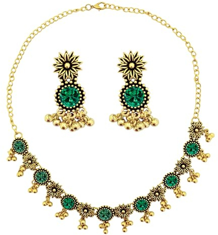 VLYX Traditional Indian Jewellery Set for Women - Necklace & Jhumka Earrings - Boho Ethnic Style for Wedding Party & Festive Accessories