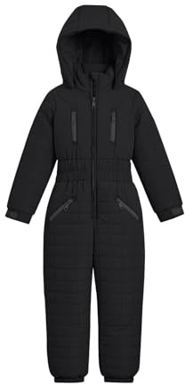 Generisch Combinaison de ski pour enfants - Combinaison de ski - Pour fille et garçon - Combinaison chaude - Rembourrée avec fermeture éclair - Coupe-vent - Vêtement de ski, Noir , 13-14 ans