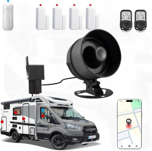 Système d'alarme antivol et Traceur GPS – antivol 110dB - Alarme Universelle de sécurité pour Fourgon, Camping-Car, Van, Voiture, Moto