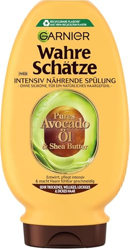 Garnier Wahre Schätze Intensiv Nährende Spülung Avocado-Öl & Sheabutter für sehr trockenes, welliges, lockiges und dickes Haar, für mehr Geschmeidigkeit, ohne zu beschweren, 1x200 ml (Packung mit 5)