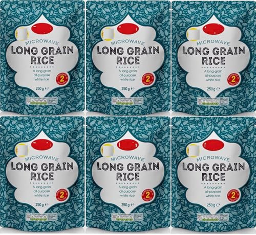 Microwave Long Grain Rice, All-Purpose White Rice, 2 Minutes, 250g, Pack of 6
