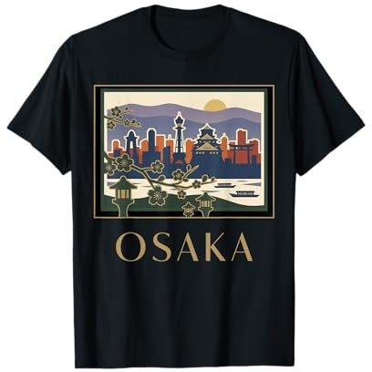 Osaka Japan Skyline Cherry Blossom Gráfico Camiseta