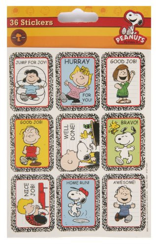 Eureka Peanuts Motivations-Aufkleber: 36 Stück, Cartoon-Design, Kunststoff, Indoor, Sticker