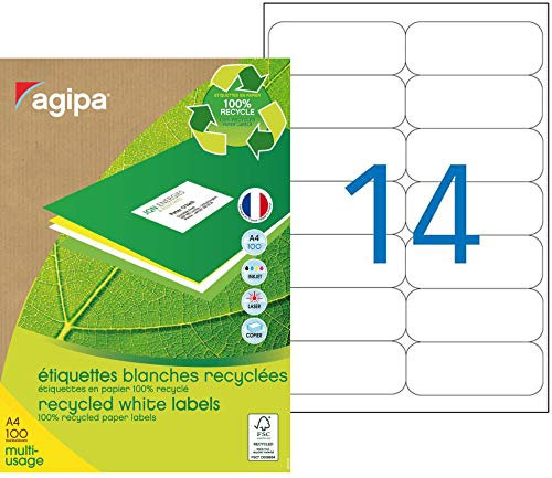 agipa 101196 Recycling Vielzweck-Etiketten, 99,1 x 38,1 mm, weiß