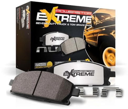 PowerStop Rear Brake Pads For Lexus GX460 2010-23 |GX470 2003-09 |Toyota 4Runner 2003-24 |Toyota FJ Cruiser 2007-14 - Z36 Truck & Tow Carbon-Fiber Ceramic Brake Pads With Install Hardware, Z36-606