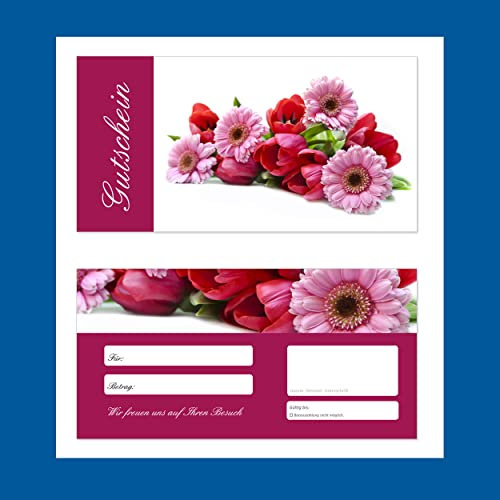 50 Geschenkgutscheine (Blumen-607) Gutscheine für Ihre Kunden in Hervorragender Ausführung. beschreibbar und bestempelbar