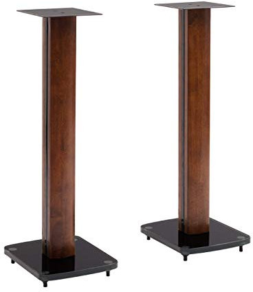 TransDeco Glass Speaker Stand, Wood Steel, Dark Oak/Black, 30