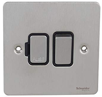 Schneider Electric Ultimate Flat Plate - Switched Fused Connection Unit, 13A, GU5210BSS, Stainless Steel with Black Insert