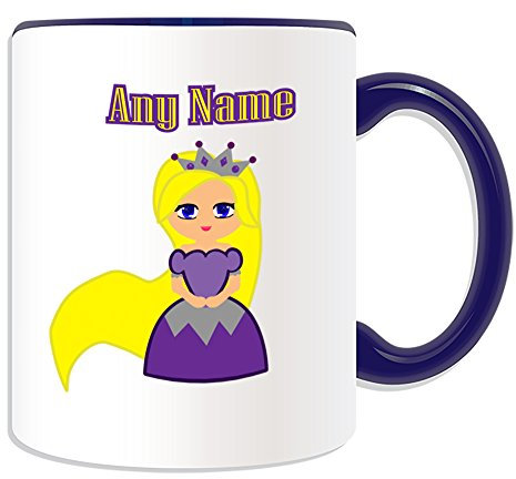 Tazza con motivo principessa Rapunzel in abito viola (tema fiabesco, opzioni di colore), qualsiasi nome/messaggio sul tuo unico, corona con capelli lunghi biondi