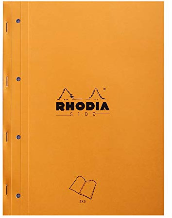 RHODIA 118016C - Bloc-Notes Agrafé Coté Side Orange - A4 - Petits Carreaux - 80 Feuillets Détachables Perforation 4 Trous - Papier Clairefontaine 80 g/m² - Couverture Souple et Résistante
