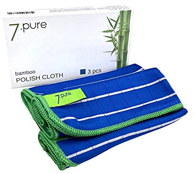 Chiffons de polissage bambou 7.PURE | 3 chiffons | 40 x 50 cm | Essuyer et polir avec la force de la nature | Brillant facile, sans traces | Peau de chamois, torchon, chiffon à polir