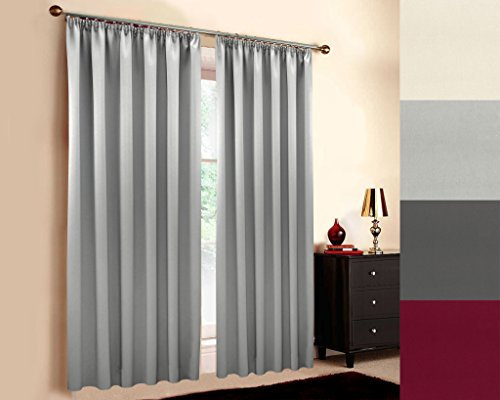 Hochqualitativer schwer entflammbarer Verdunkelungsvorhang nach Maß in Übergröße (M1 und B1 Zertifikat), XXL, Überbreite, Kräuselband, Schlaufen, Gardinen nach Maß, Light Grey (190x400cm, HxB)