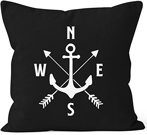 MoonWorks Maritimer Kissen-Bezug Anker Kompass Arrows Kissen-Hülle Deko-Kissen Baumwolle Schwarz Unisize
