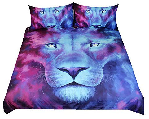 Bettbezug Set 3D Tier Wolf Löwe mit Kissen Sham Bettwäsche Cover Set 2 Stück (Löwe König, 135 x 200cm)
