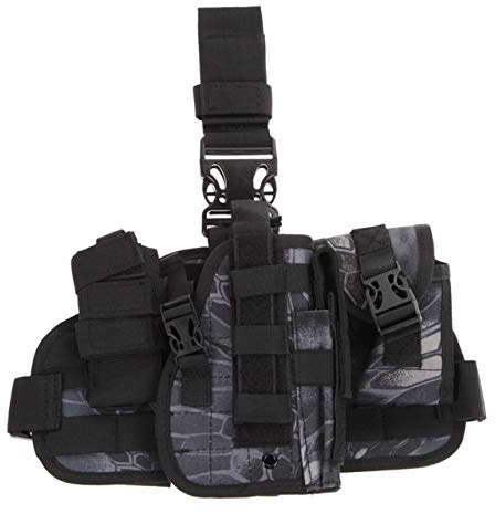 Gexgune Universal verstellbare Militärarmee Tactical Drop Bein Oberschenkel Pistole Holster Plattform Panel mit MOLLE Beutel Jagdbeutel （TYP）